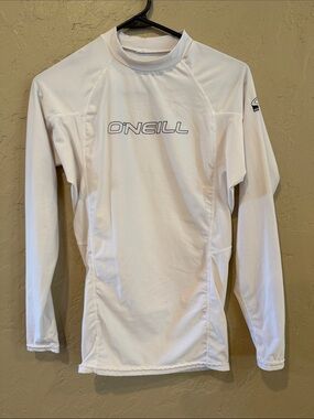 O'Neill Men's White Long-Sleeve Rash Guard with Logo